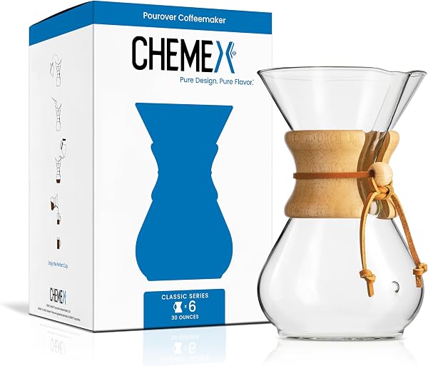Cafeteira Pour-Over Chemex Classic Series em Vidro Borossilicato com Colar de Madeira (6 Chávenas)