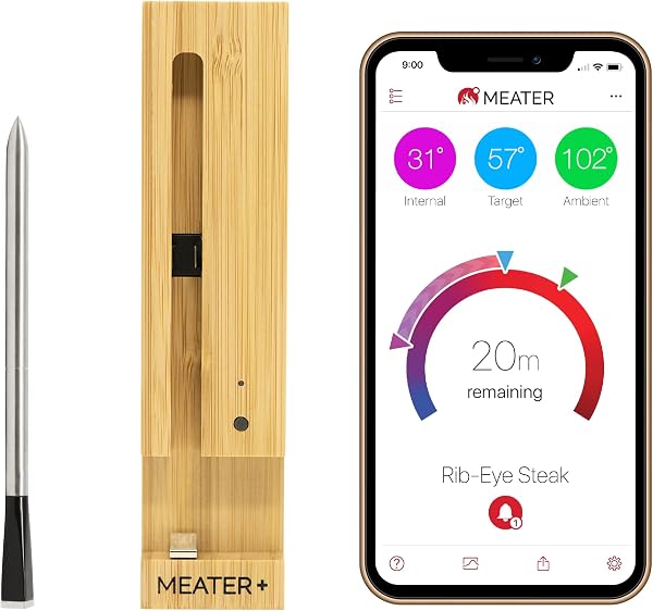 Termómetro de Carne Sem Fios Meater Plus Bluetooth (Alcance 50 m · Duplo Sensor Interno/Ambiente)