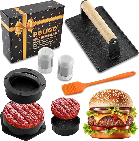 Prensa Smash Burger Pesada em Ferro Fundido Lodge / Bellemain + Espátula Larga em Aço Inox