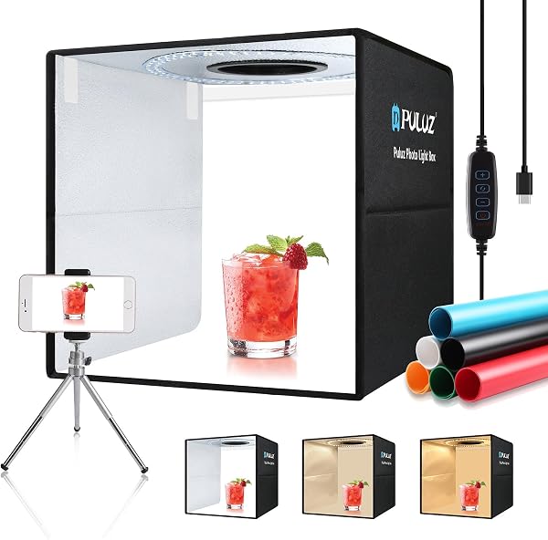 Estúdio Fotográfico Portátil Dobrável Lightbox 40×40 cm com 120 LEDs CRI 95+ e 6 Fundos