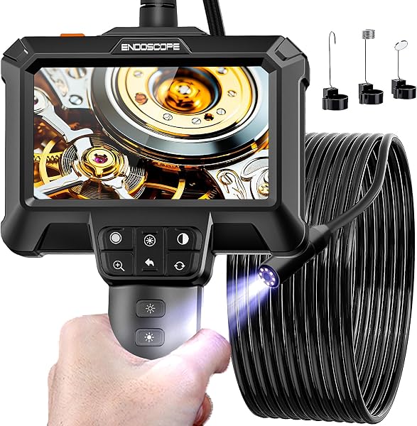 Câmara Endoscópica de Inspeção Industrial HD 1080p com Cabo Semirrígido 5m IP67 e 8 LEDs